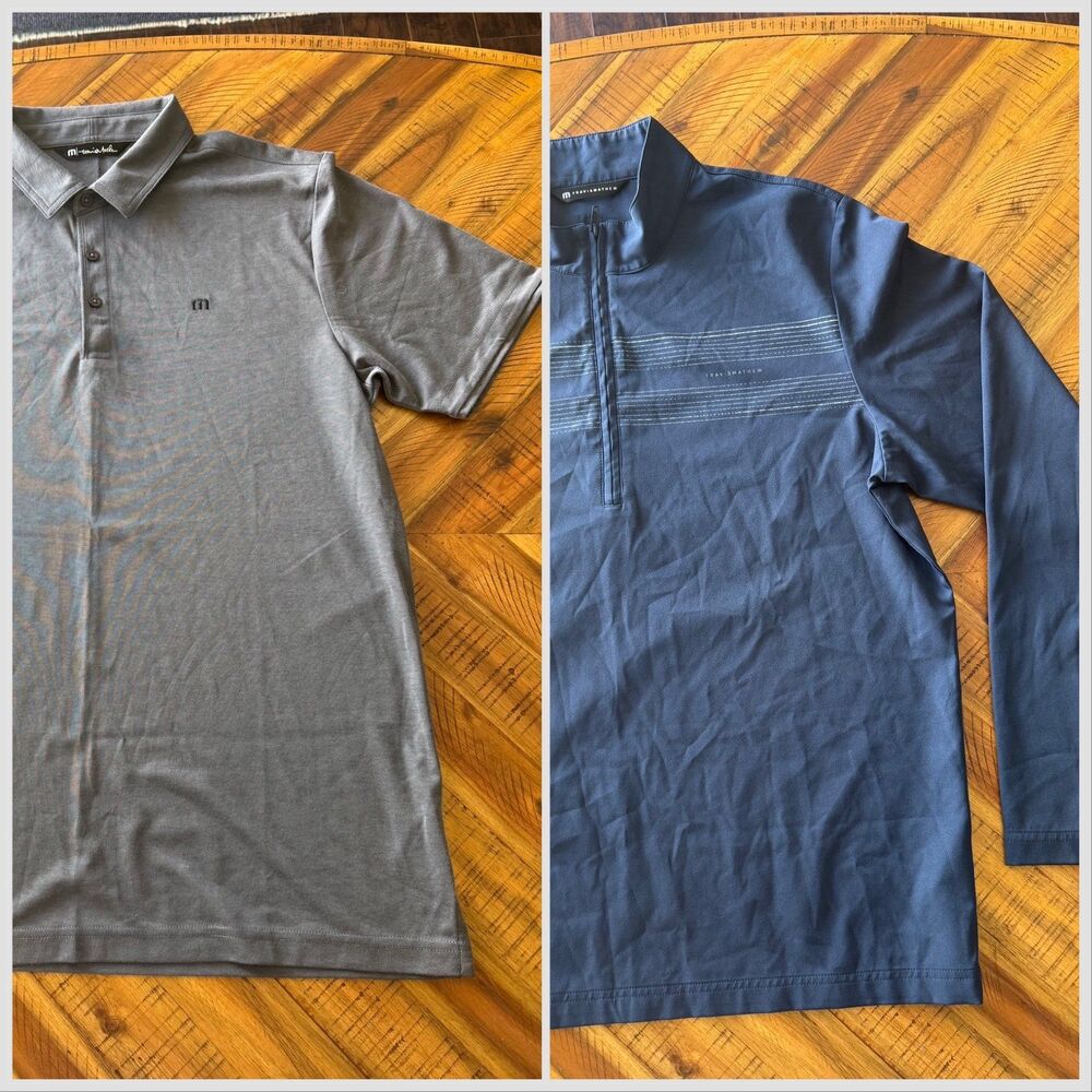 TravisMathew Golf Bundle Mens Large Gray Polo & Navy 1/2 Zip Pullover Set EUC